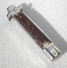 NEW AKC ITALIAN LEVERLETTO 8" GENUINE STAG WITH NEW MODIFIED BAYONET BLADE NICKEL SILVER BOLSTERS NEW AKC ITALIAN LEVERLETTO 8" GENUINE STAG WITH NEW MODIFIED BAYONET BLADE NICKEL SILVER BOLSTERS