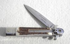 NEW AKC ITALIAN LEVERLETTO 8" GENUINE STAG WITH NEW MODIFIED BAYONET BLADE NICKEL SILVER BOLSTERS NEW AKC ITALIAN LEVERLETTO 8" GENUINE STAG WITH NEW MODIFIED BAYONET BLADE NICKEL SILVER BOLSTERS