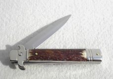 NEW AKC ITALIAN LEVERLETTO 8" GENUINE STAG WITH NEW MODIFIED BAYONET BLADE NICKEL SILVER BOLSTERS NEW AKC ITALIAN LEVERLETTO 8" GENUINE STAG WITH NEW MODIFIED BAYONET BLADE NICKEL SILVER BOLSTERS