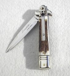 NEW AKC ITALIAN LEVERLETTO 8" GENUINE STAG WITH NEW MODIFIED BAYONET BLADE NICKEL SILVER BOLSTERS NEW AKC ITALIAN LEVERLETTO 8" GENUINE STAG WITH NEW MODIFIED BAYONET BLADE NICKEL SILVER BOLSTERS