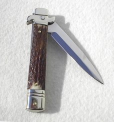 NEW AKC ITALIAN LEVERLETTO 8" GENUINE STAG WITH NEW MODIFIED BAYONET BLADE NICKEL SILVER BOLSTERS NEW AKC ITALIAN LEVERLETTO 8" GENUINE STAG WITH NEW MODIFIED BAYONET BLADE NICKEL SILVER BOLSTERS