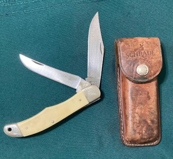 Schrade USA SC508 2 Blade Folding Hunter With Leather Sheath