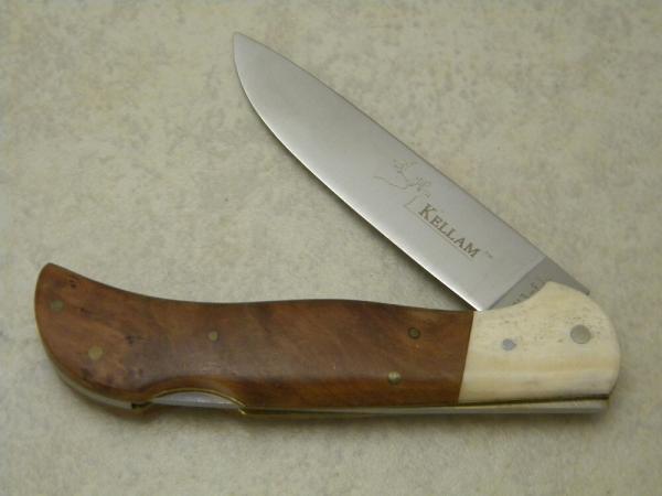 Kellam Knives 0213-E.U. Reindeer Bone/Curly Birch Lapp Folder Lockback Knife