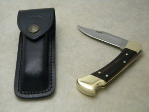 Buck 110 USA Hunter Wood Folding Lockback Knife & Pouch c.2012