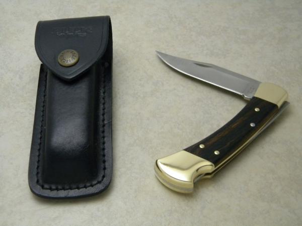 Buck 110 USA Hunter Wood Folding Lockback Knife & Pouch c.2012