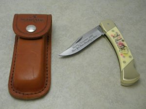 Schrade + USA 507SC Scrimshawed Bubba Claus Folding Lockback Knife in Pouch