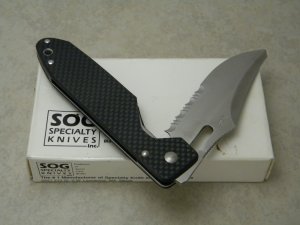 SOG Seki Japan Carbon Fiber ATS-34 J48 Large Jet Edge 2 Linerlock Knife in Box