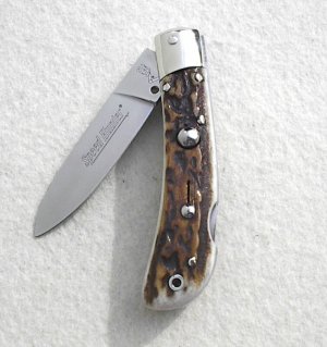 NOS AKC ITALIAN CLASSIC SPEED HUNTER GENUINE STAG NICKEL SILVER BOLSTERS 