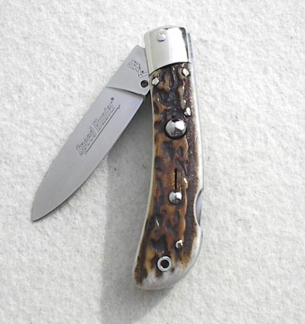 NOS AKC ITALIAN CLASSIC SPEED HUNTER GENUINE STAG NICKEL SILVER BOLSTERS 