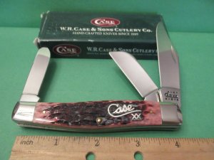 Case XX 2001 Cranberry Silver Script Large Stockman Pattern # 6375 SS