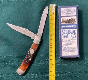 Schrade Walden NOS Amber Bone Trapper 