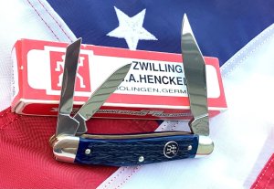 Vintage J A Henckels 3 Blade Whittler Pocket Knife with Hard to come by Blue Handles! -NOS +Orig Box