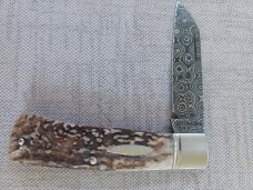 Ishikawa Tailored Knives Stag and Damascus Native Slipjoint...4" closed..3" blade..Coa and pouch Ishikawa Tailored Knives Stag and Damascus Native Slipjoint...4" closed..3" blade..Coa and pouch