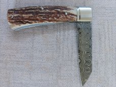 Ishikawa Tailored Knives Stag and Damascus Native Slipjoint...4" closed..3" blade..Coa and pouch Ishikawa Tailored Knives Stag and Damascus Native Slipjoint...4" closed..3" blade..Coa and pouch