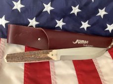 Weidmannsheil Fixed Blade Hunter w Antler Slab Handles +Orig Sheath Marked Jumbo Solingen -NOS Weidmannsheil Fixed Blade Hunter w Antler Slab Handles +Orig Sheath Marked Jumbo Solingen -NOS