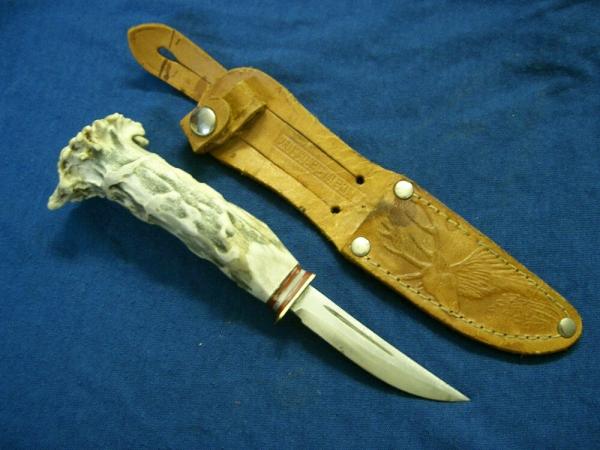 VINTAGE ANTLER CROWN STAG SOLINGEN B SVOBODA GERMANY HUNTING SKINNING FIXED BLADE KNIFE KNIVES OLD
