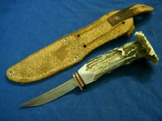 VINTAGE ANTLER CROWN STAG SOLINGEN B SVOBODA GERMANY HUNTING SKINNING FIXED BLADE KNIFE KNIVES OLD