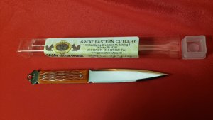 Trestle Pine Ash Pocket Knife 154CM New MIB USA & GEC (1-11) 0210 Orange Jig Bone Letter Opener NMIB