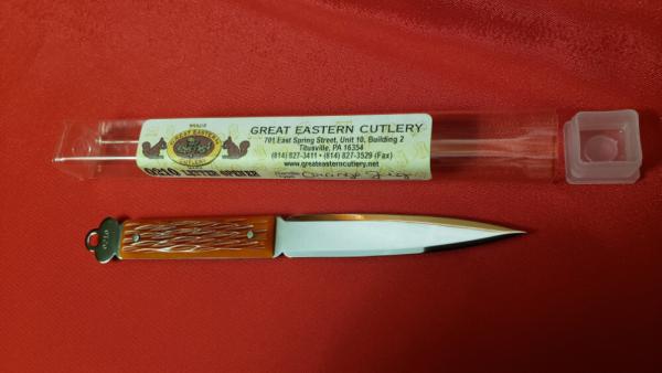 Trestle Pine Ash Pocket Knife 154CM New MIB USA & GEC (1-11) 0210 Orange Jig Bone Letter Opener NMIB