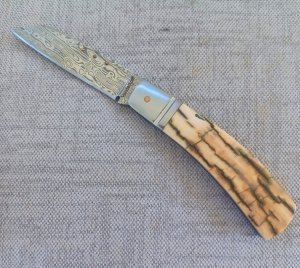 Steve Vanderkolff Mammoth Ivory Native Slipjoint..Damasteel..4"closed..Fluted bolsters..filework. 