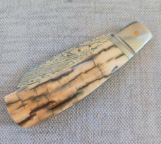 Steve Vanderkolff Mammoth Ivory Native Slipjoint..Damasteel..4"closed..Fluted bolsters..filework. 