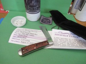Titusville Cutlery Big Easy Cotton Knife Burnt Orange Maple Burl 1 of 60 