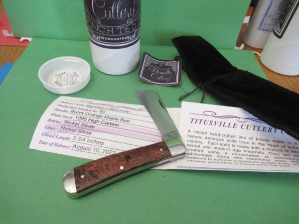 Titusville Cutlery Big Easy Cotton Knife Burnt Orange Maple Burl 1 of 60 