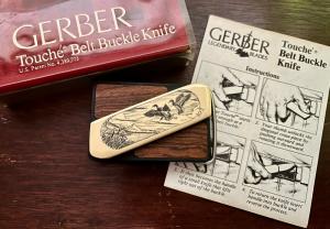 Vintage Gerber Touche Belt Buckle Knife, With Original Box & Paper, Unused  