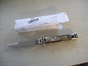 A. G. A. Campolin Dominus Lever Maltese Cross Large 9 Incher Lockback W/Brazilian Horn Handles NIB