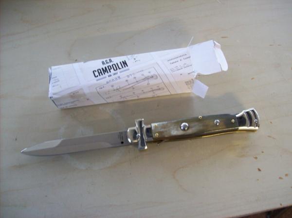 A. G. A. Campolin Dominus Lever Maltese Cross Large 9 Incher Lockback W/Brazilian Horn Handles NIB A. G. A. Campolin Dominus Lever Maltese Cross Large 9 Incher Lockback W/Brazilian Horn Handles NIB