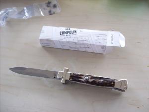 A. G. A. Campolin  Lever Maltese Cross Bayonet Large 9 Incher Lockback W/Genuine Stag/Antler NIB