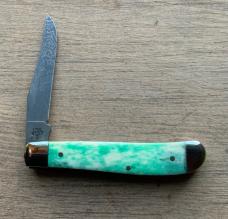 CASE Mini Slimline Trapper Green Appaloosa Damascus Blade