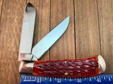 Cattaraugus Cutlery by A.G. Russell Trapper Red Jigged Bone Springdale Arkansas Made 1997
