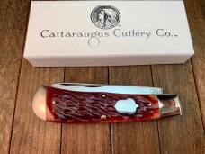 Cattaraugus Cutlery by A.G. Russell Trapper Red Jigged Bone Springdale Arkansas Made 1997