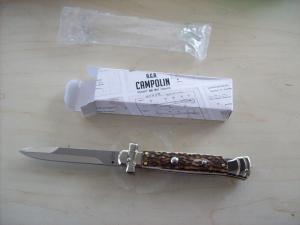 A. G. A. Campolin  Lever Maltese Cross Bayonet Large 9 Incher Lockback W/Genuine Stag/Antler NIB