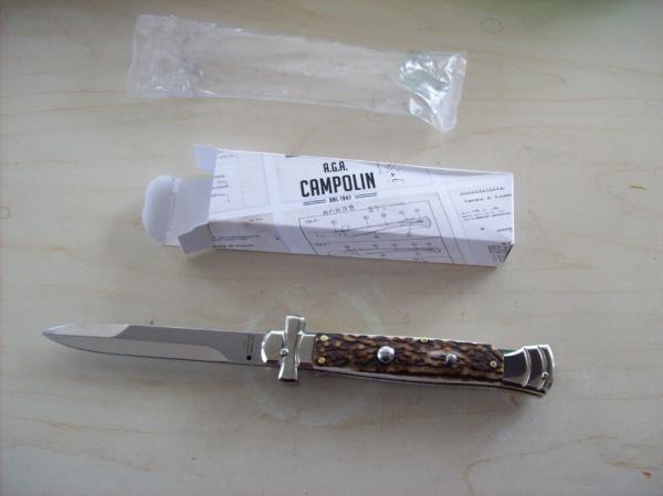 A. G. A. Campolin Lever Maltese Cross Bayonet Large 9 Incher Lockback W/Genuine Stag/Antler NIB A. G. A. Campolin Lever Maltese Cross Bayonet Large 9 Incher Lockback W/Genuine Stag/Antler NIB