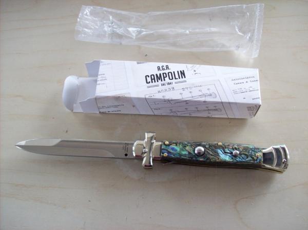 A. G. A. Campolin  Lever Maltese Cross Bayonet Large 9 Incher Lockback W/Real Abalone Shell NIB