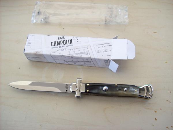 A. G. A. Campolin Lever Maltese Cross Large 9 Incher Bayonet Lockback W/Brazilian Horn Handles NIB A. G. A. Campolin Lever Maltese Cross Large 9 Incher Bayonet Lockback W/Brazilian Horn Handles NIB