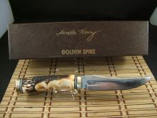 SCHRADE UNCLE HENRY 153UH GOLDEN SPIKE USA UNUSED OLDER HIGH CARBON STEEL KNIFE, SHEATH, STONE & BOX
