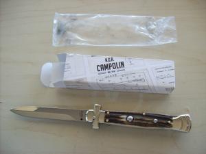 A. G. A. Campolin  Lever Maltese Cross Bayonet Large 9 Incher Lockback W/Genuine Stag/Antler NIB