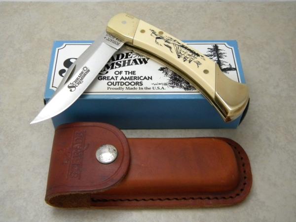 Schrade + USA SC507 Scrimshaw Nautical Whale Series Lockback Knife & Pouch in Box Schrade + USA SC507 Scrimshaw Nautical Whale Series Lockback Knife & Pouch in Box