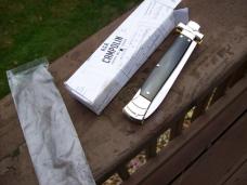 A. G. A. Campolin Lever Maltese Cross Large 9 Incher Bayonet Lockback W/Brazilian Horn Handles NIB A. G. A. Campolin Lever Maltese Cross Large 9 Incher Bayonet Lockback W/Brazilian Horn Handles NIB