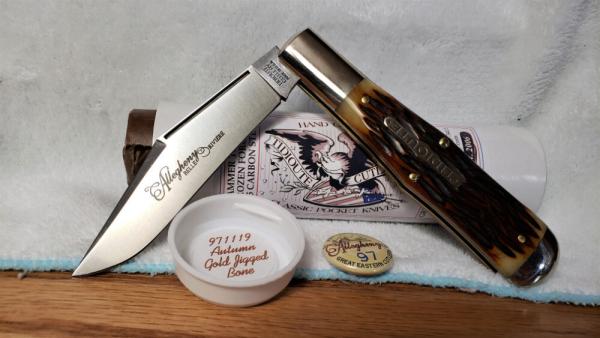 Great Eastern Cutlery 971119 Autumn Gold Jigged Bone Knife NEW, MINT in Tube, Waxed Paper and Button