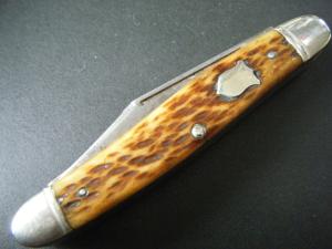 KEEN KUTTER 3 BLADE 3 7/8" BROWN PICK-BONE STOCKMAN IN USED CONDITION