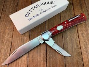 Cattaraugus Cutlery by A.G. Russell Folding Hunter RED Jigged Bone 1992 Seki Japan 