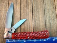 Cattaraugus Cutlery by A.G. Russell Folding Hunter RED Jigged Bone 1992 Seki Japan Cattaraugus Cutlery by A.G. Russell Folding Hunter RED Jigged Bone 1992 Seki Japan
