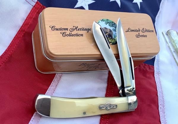 Bear & Son Custom 2 Blade Trapper Knife w/ Natural Bone Handles & Titanium Blades -NOS Bear & Son Custom 2 Blade Trapper Knife w/ Natural Bone Handles & Titanium Blades -NOS