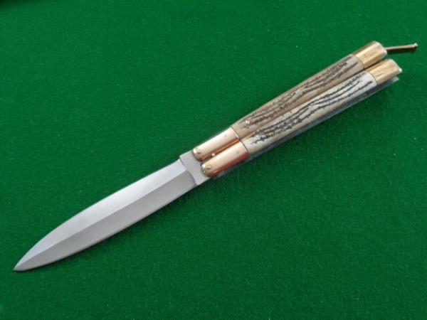 Large PHILIPPINE Balisong BATANGAS Butterfly Knife DOUBLE EDGE Bone Stag NICE