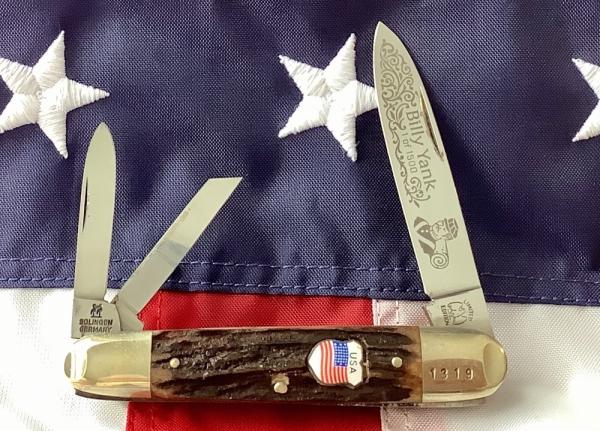 Vintage Kissing Crane Billy Yank Whittler w/ Great Deer Stag Handles +USA Shield Vintage Kissing Crane Billy Yank Whittler w/ Great Deer Stag Handles +USA Shield
