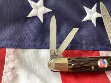 Vintage Kissing Crane Billy Yank Whittler w/ Great Deer Stag Handles +USA Shield